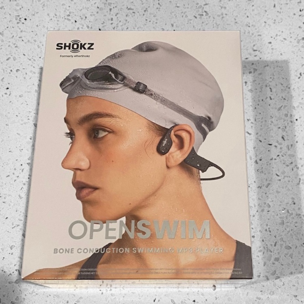 COPY - Black Shokz open swim MP3 headset. Waterproof